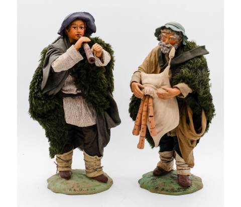 Pifferaio e Zampognaro - coppia statue h 24 cm