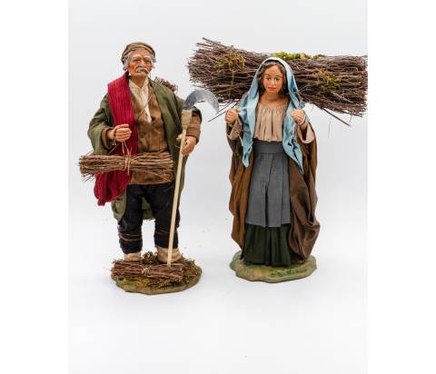 Uomo con Falce e Donna con Fascina - Coppia Statue h 24 cm