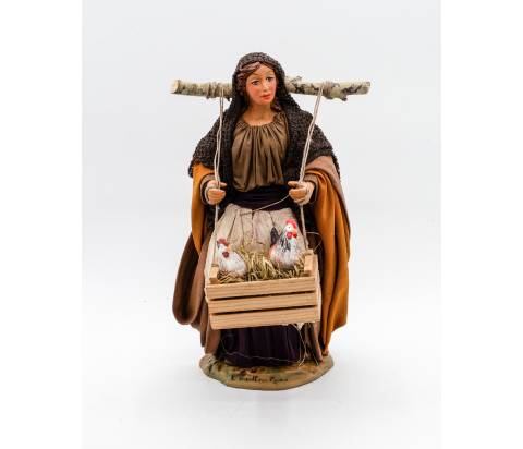 Donna con Cassetta di Galline - h 24 cm