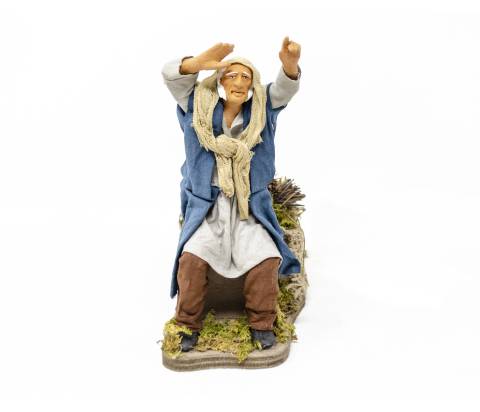 Pastore che scruta l'orizzonte - Terracotta in movimento h 15 cm - Movimento - 24 cm